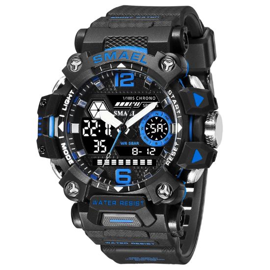 Imagen de Reloj deportivo azul negro luz led agua doble pantalla cronómetro militar alarma Digital agua
