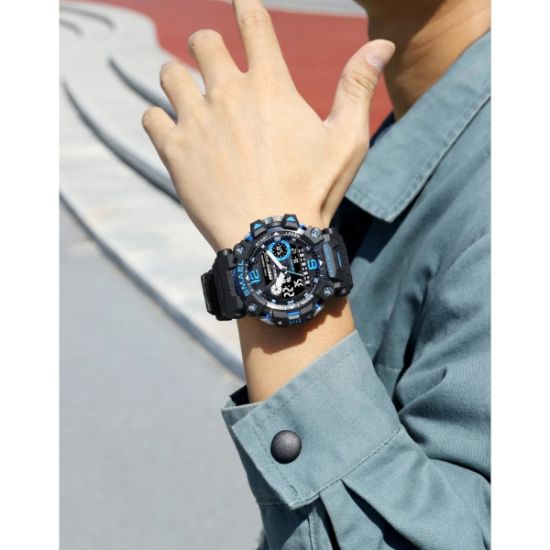 Imagen de Reloj deportivo azul negro luz led agua doble pantalla cronómetro militar alarma Digital agua