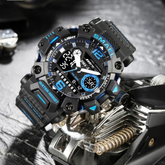 Imagen de Reloj deportivo azul negro luz led agua doble pantalla cronómetro militar alarma Digital agua