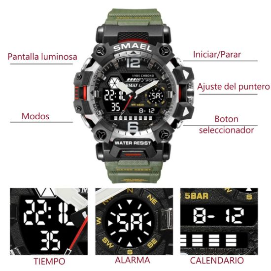 Imagen de Reloj deportivo azul negro luz led agua doble pantalla cronómetro militar alarma Digital agua