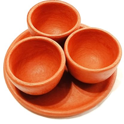 Imagen de Set de 3 vasos y 1 plato mezcaleros de barro bruñido Colima