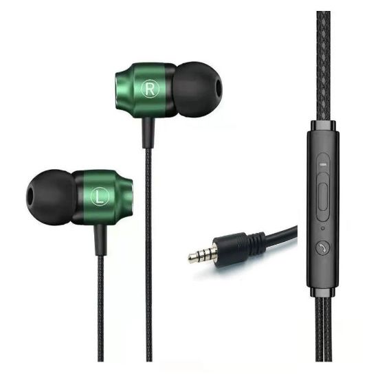 Imagen de Audífonos manos libres magnéticos cable L juego Metal verde HiFi 3.5mm teléfono PC micrófono