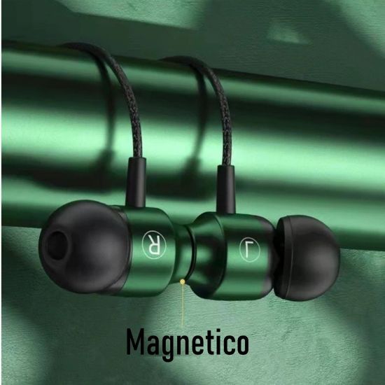 Imagen de Audífonos manos libres magnéticos cable L juego Metal verde HiFi 3.5mm teléfono PC micrófono