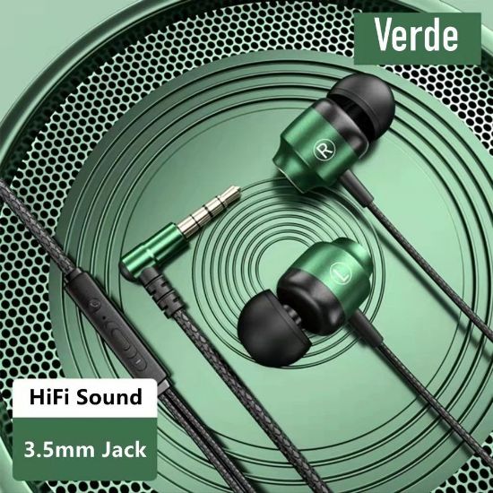 Imagen de Audífonos manos libres magnéticos cable L juego Metal verde HiFi 3.5mm teléfono PC micrófono