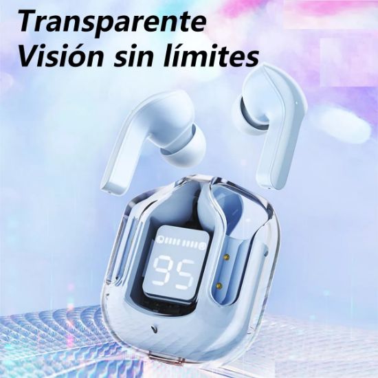 Imagen de Audífonos auriculares inalámbricos azul Bluetooth micrófono LED pantalla pantalla sonido estéreo