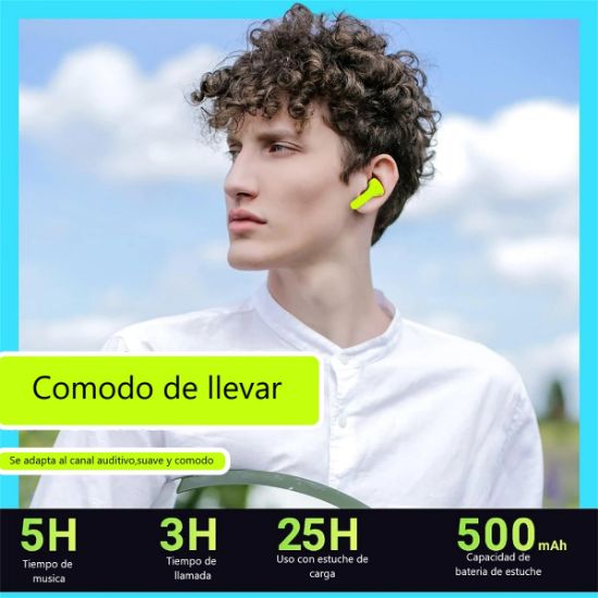 Imagen de Audífonos auriculares inalámbricos verde Bluetooth micrófono LED pantalla gamer sonido estéreo depo