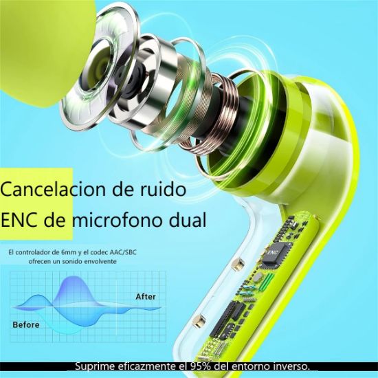 Imagen de Audífonos auriculares inalámbricos verde Bluetooth micrófono LED pantalla gamer sonido estéreo depo