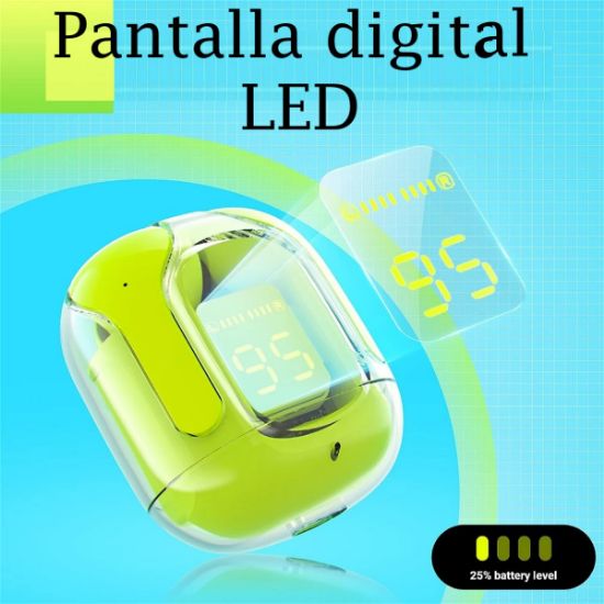 Imagen de Audífonos auriculares inalámbricos verde Bluetooth micrófono LED pantalla gamer sonido estéreo depo