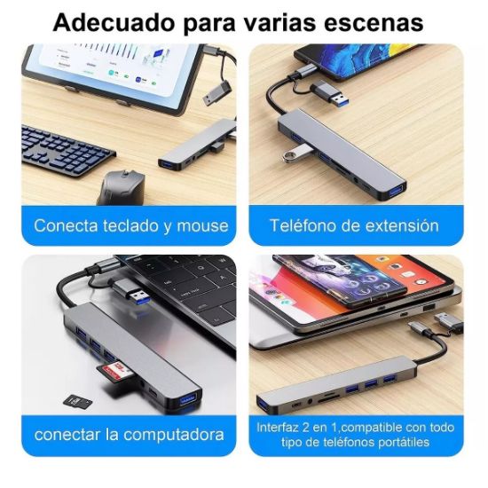 Imagen de Concentrador hub cel puertos USB tipo C estación acoplamiento aluminio multi puerto Mac memoria