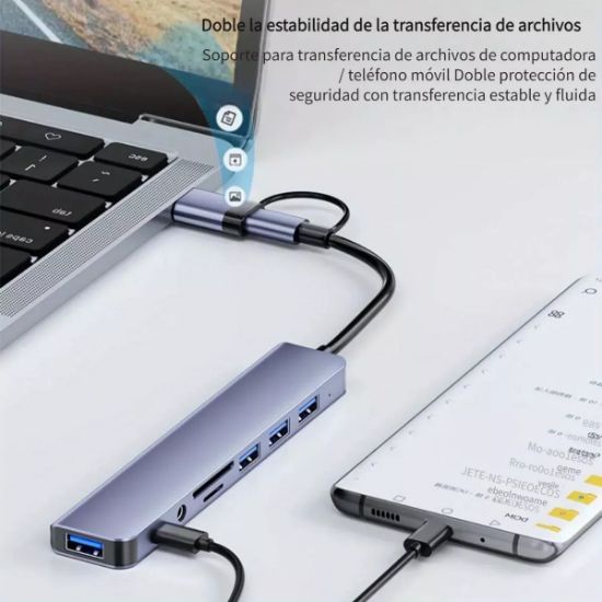 Imagen de Concentrador hub cel puertos USB tipo C estación acoplamiento aluminio multi puerto Mac memoria
