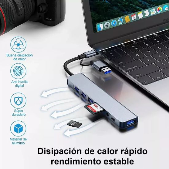 Imagen de Concentrador hub cel puertos USB tipo C estación acoplamiento aluminio multi puerto Mac memoria