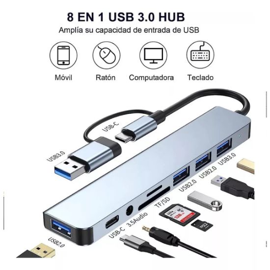 Imagen de Concentrador hub cel puertos USB tipo C estación acoplamiento aluminio multi puerto Mac memoria