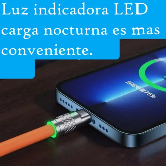 Imagen de Cable naranja Micro USB tipo C carga rápida 3 en 1 120W 6A iPhone teléfono metálico gel LED silicon