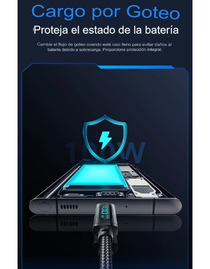Imagen de Cable USB tipo C pantalla LED negro tela uso rudo Huawei Honor Xiaomi Samsung Súper carga datos 1.2m