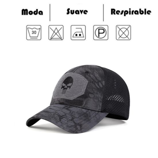 Imagen de Gorra cráneo negro gris táctico bordado sombreros deporte moto bici ajustables contra el solar ropa