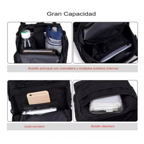 Imagen de Multiusos Pechera Mochila Táctica Militar Bandolera Cruzada Mochila bolsa cartera moto autos negro