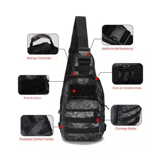 Imagen de Multiusos Pechera Mochila Táctica Militar Bandolera Cruzada Mochila bolsa cartera moto autos negro