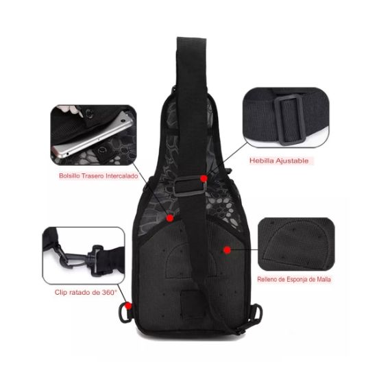 Imagen de Multiusos Pechera Mochila Táctica Militar Bandolera Cruzada Mochila bolsa cartera moto autos negro