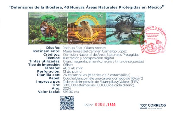 Imagen de Timbre postal: Defensores de la biosfera, 43 Nuevas Áreas naturales Protegidas en México