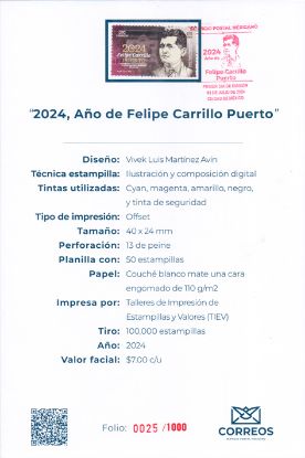 Imagen de Timbre postal: 2024 Año de Felipe Carrillo Puerto