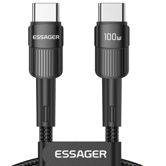 Imagen de Cable telefono carga rápida Mac Samsung Xiaomi tipo C a C resistente negro 100w 1m tela uso rudo
