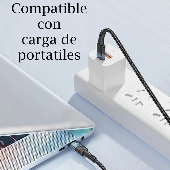 Imagen de Cable telefono carga rápida Mac Samsung Xiaomi tipo C a C resistente negro 100w 1m tela uso rudo