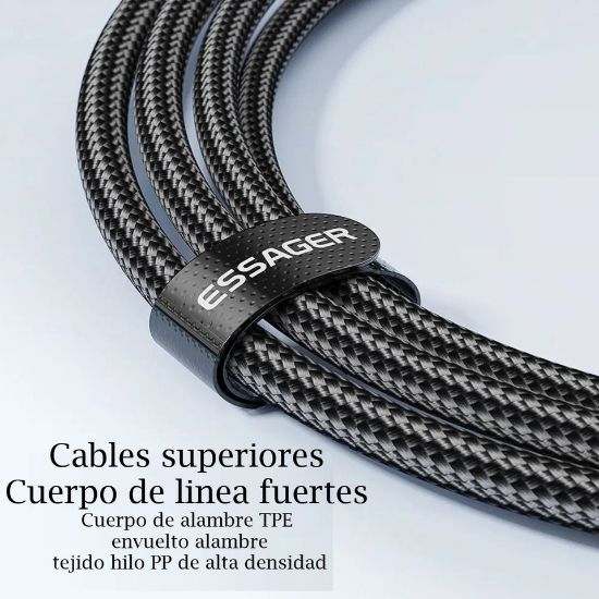 Imagen de Cable telefono carga rápida Mac Samsung Xiaomi tipo C a C resistente negro 100w 1m tela uso rudo