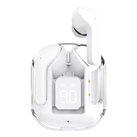 Imagen de Audífonos auriculares inalámbricos blanco Bluetooth micrófono LED pantalla pantalla sonido luz