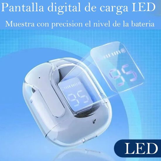 Imagen de Audífonos auriculares inalámbricos blanco Bluetooth micrófono LED pantalla pantalla sonido luz