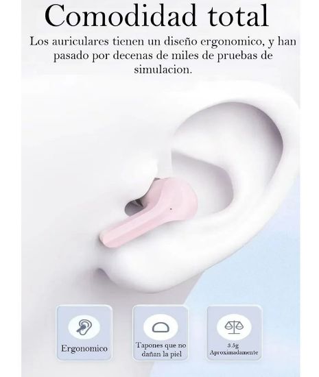 Imagen de Audífonos auriculares inalámbricos blanco Bluetooth micrófono LED pantalla pantalla sonido luz