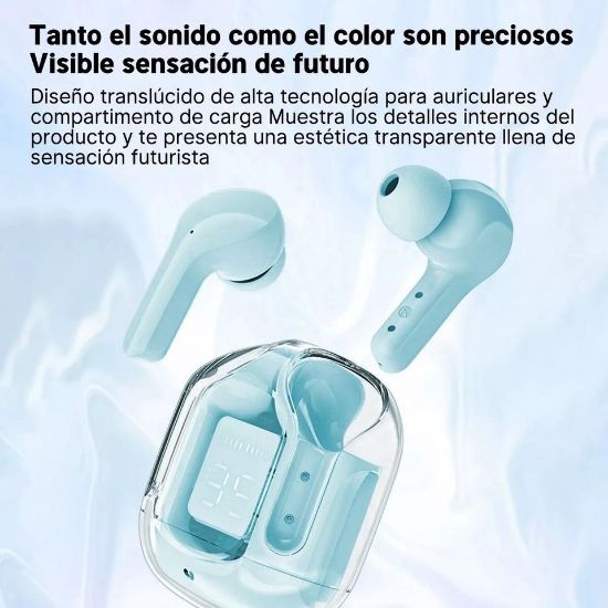 Imagen de Audífonos auriculares inalámbricos blanco Bluetooth micrófono LED pantalla pantalla sonido luz