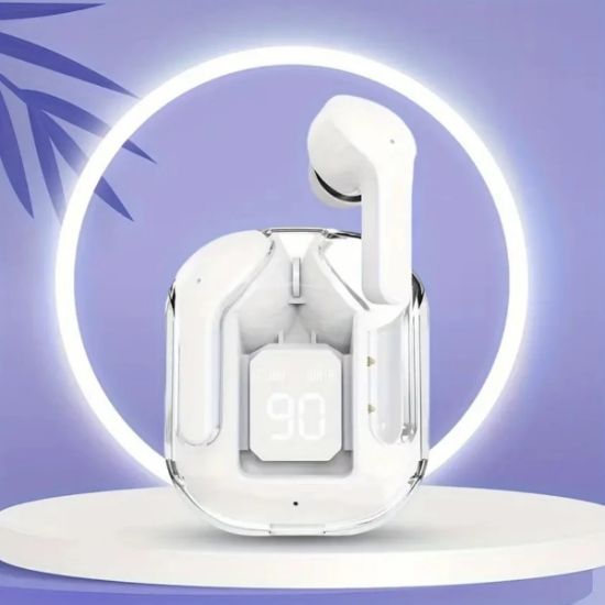 Imagen de Audífonos auriculares inalámbricos blanco Bluetooth micrófono LED pantalla pantalla sonido luz