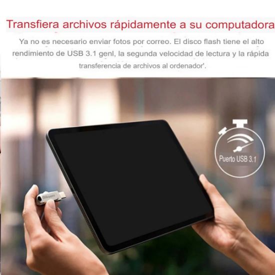 Imagen de Memoria USB TYPO-C dispositivo de almacenamiento 64GB alta velocidad PC metálica 2 en 1 cel Tablet