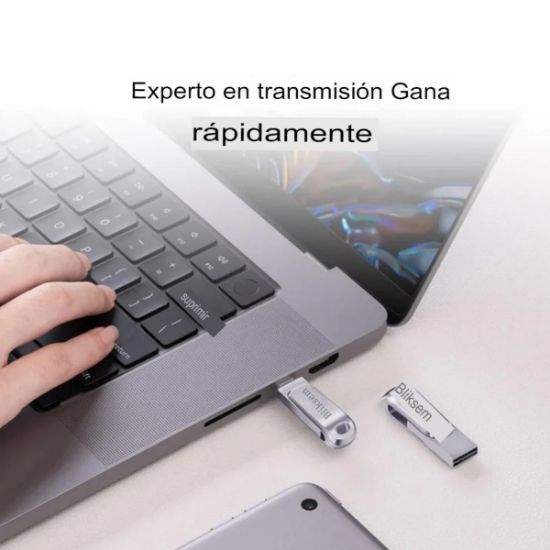 Imagen de Memoria USB TYPO-C dispositivo de almacenamiento 64GB alta velocidad PC metálica 2 en 1 cel Tablet