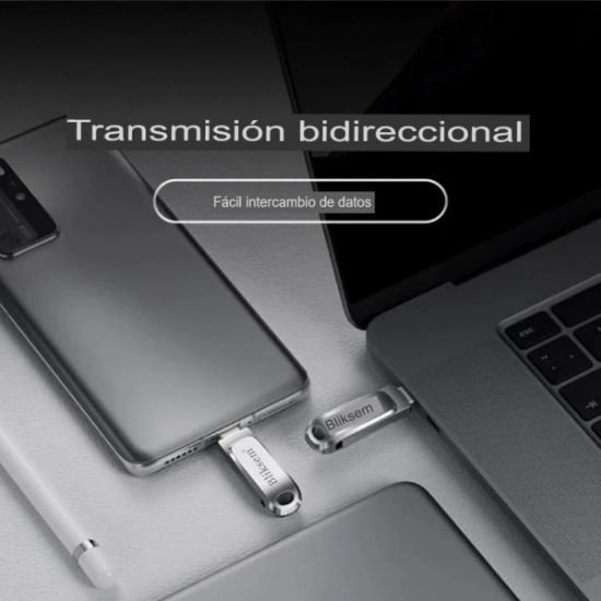 Imagen de Memoria USB TYPO-C dispositivo de almacenamiento 64GB alta velocidad PC metálica 2 en 1 cel Tablet