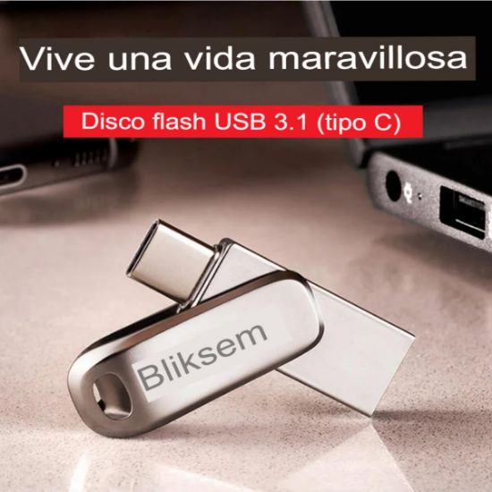 Imagen de Memoria USB TYPO-C dispositivo de almacenamiento 64GB alta velocidad PC metálica 2 en 1 cel Tablet