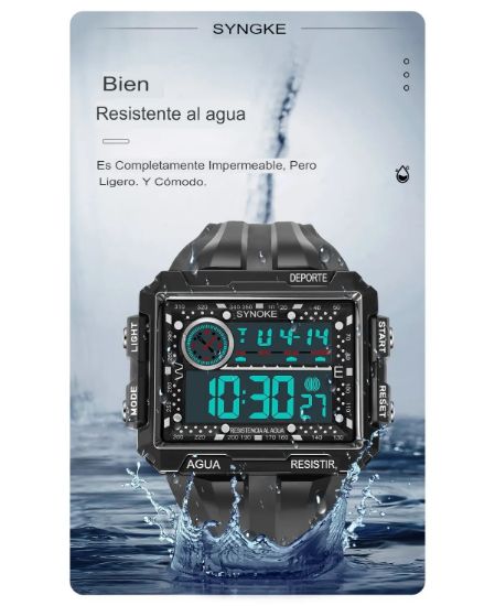 Imagen de Reloj negro led luz deporte digital Montañismo resistente al agua golpes pantalla grande aire libre