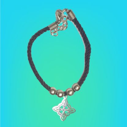 Imagen de Nudo de Bruja FP Acero Curado Uso Rudo en Pulsera Negra Borlas Acero AJUSTABLE Dije Curado e Intensionado 