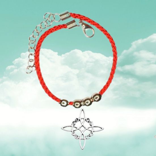 Imagen de Nudo de Bruja  Z  Curado Uso Rudo en Pulsera Roja Borlas Acero AJUSTABLE Dije Curado e Intensionado LOPI/$