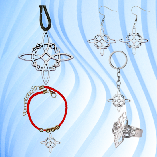 Imagen de Juego Nudo de Bruja  Z Curado Uso Rudo (Aretes, Dije+ Anillo M1+ Llavero+ Pulsera Roja Borlas