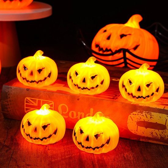 Imagen de 12 Luz de vela LED parpadeante de Halloween, decoración de ambiente para fiesta de Halloween