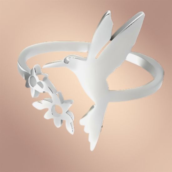Imagen de  1 Anillo ACERO Colibrí Con Flores Mediano M1 Ajustable Acero Color Plata Alta  Durabilidad LOPI/$