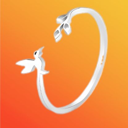 Imagen de  1 Anillo ACERO Fino Colibri Con Hojas Ch. M2 Ajustable Acero Color Plata Alta  Durabilidad LOPI/$