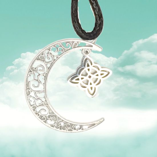 Imagen de 1 Dije Nudo de bruja F 16x16mm Acero CURADO en Luna Color Plata 41X31cmm Collar 45+5cm Largo  LOPI/$-copiar