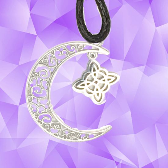 Imagen de 1 Dije Nudo de bruja F 16x16mm Acero CURADO en Luna Color Plata 41X31cmm Collar 45+5cm Largo  LOPI/$-copiar