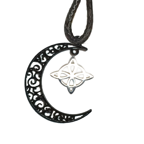 Imagen de 1 Dije Nudo de bruja T 20x20mm Acero CURADO en Luna Negra 41X31cmm Collar 45+5cm Largo  LOPI/$