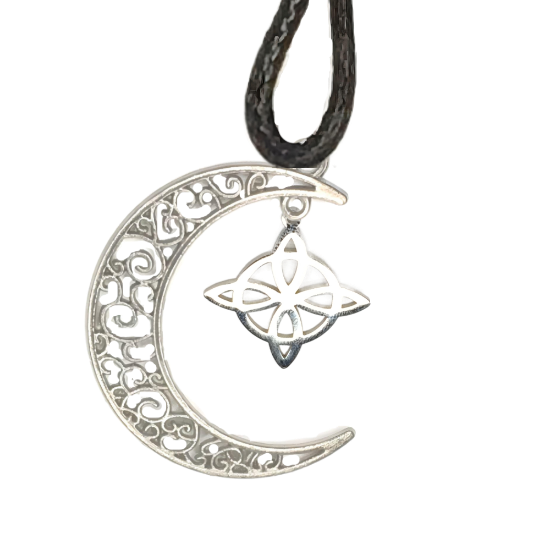 Imagen de 1 Dije Nudo de bruja T 20x20mm Acero CURADO en Luna Color Plata  41X31cmm Collar 45+5cm Largo  LOPI/$