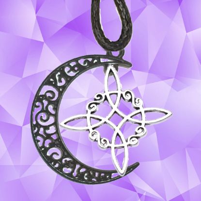 Imagen de 1 Dije Nudo de Bruja Z 30x30mm CURADO y Para USO RUDO en Luna Color Negra 41X31cmm Collar 45+5cm Largo  LOPI/$