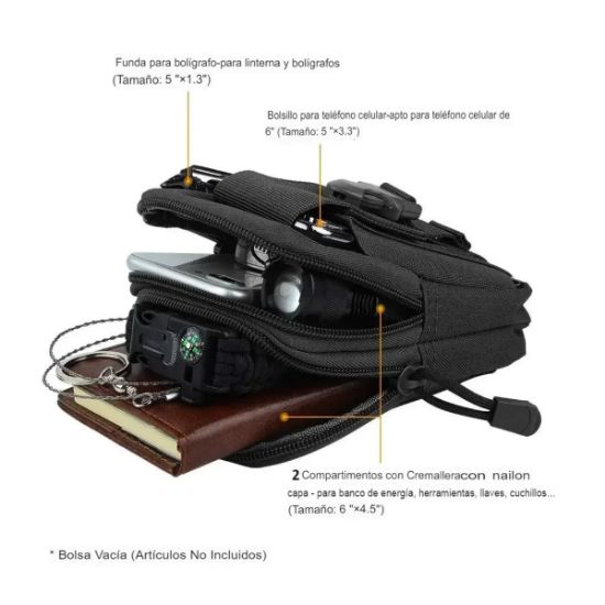 Imagen de Mochila bolsa táctica militar negro deporte porta teléfono cartera impermeable multifunción moto