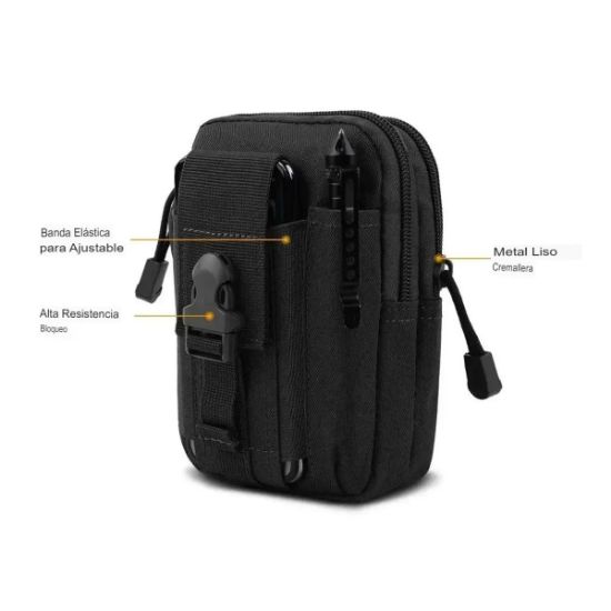 Imagen de Mochila bolsa táctica militar negro deporte porta teléfono cartera impermeable multifunción moto